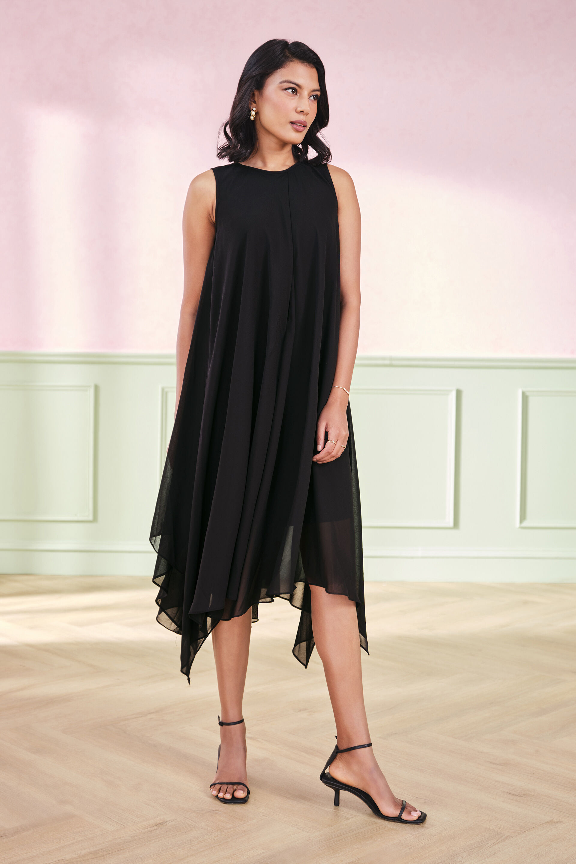 Flamenco Flared Dress, Black, image 2